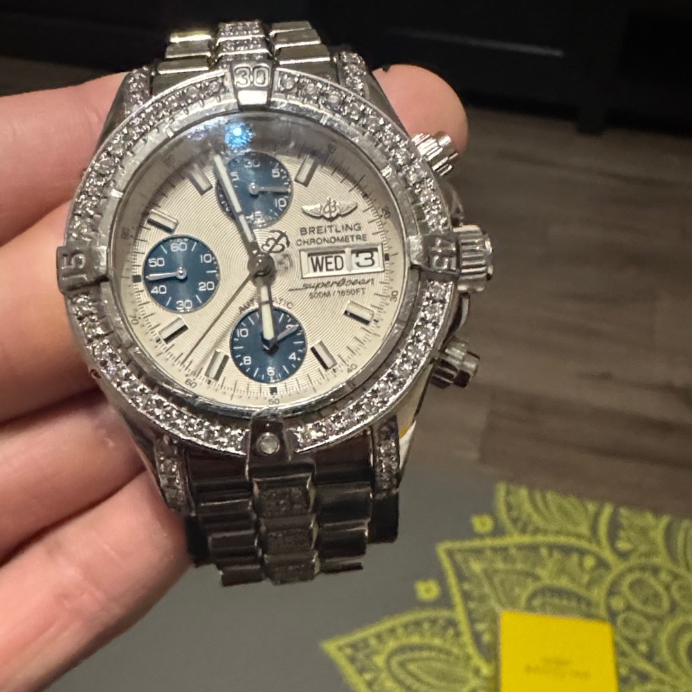 Breitling Silver Watch with Blue Dials - Picture 3 of 7